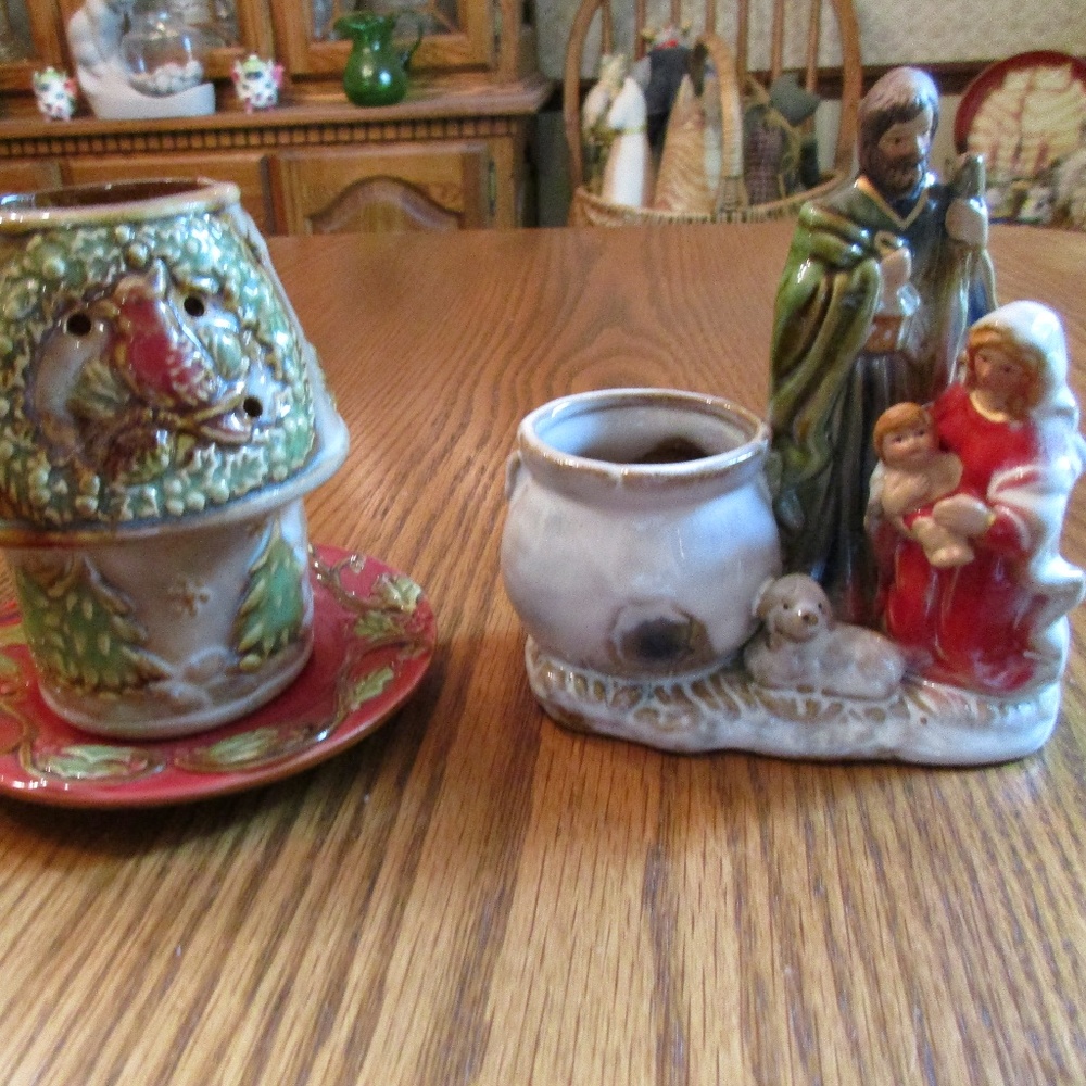 2 Ceramic Holiday Christmas Nativity CANDLE HOLDERS